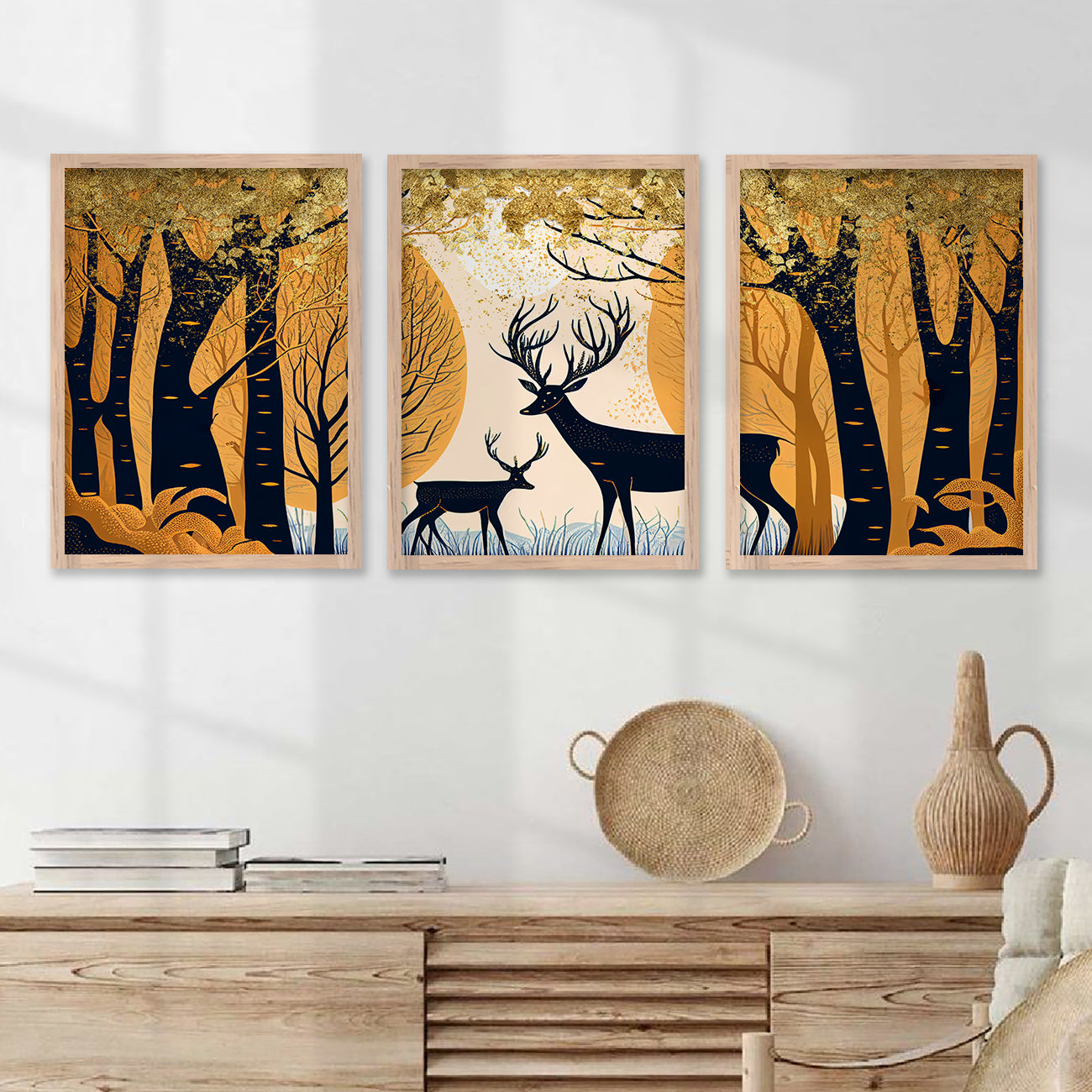 Modern Art Paintings for Living Room Bedroom - Deer Painting Combo for Home and Office Wall Decor-Kotart