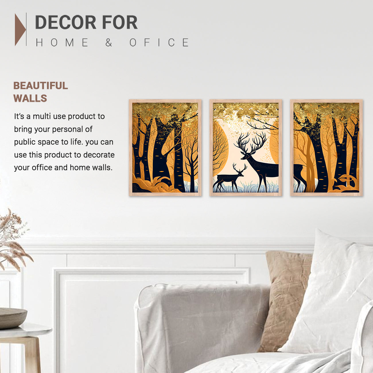 Modern Art Paintings for Living Room Bedroom - Deer Painting Combo for Home and Office Wall Decor-Kotart