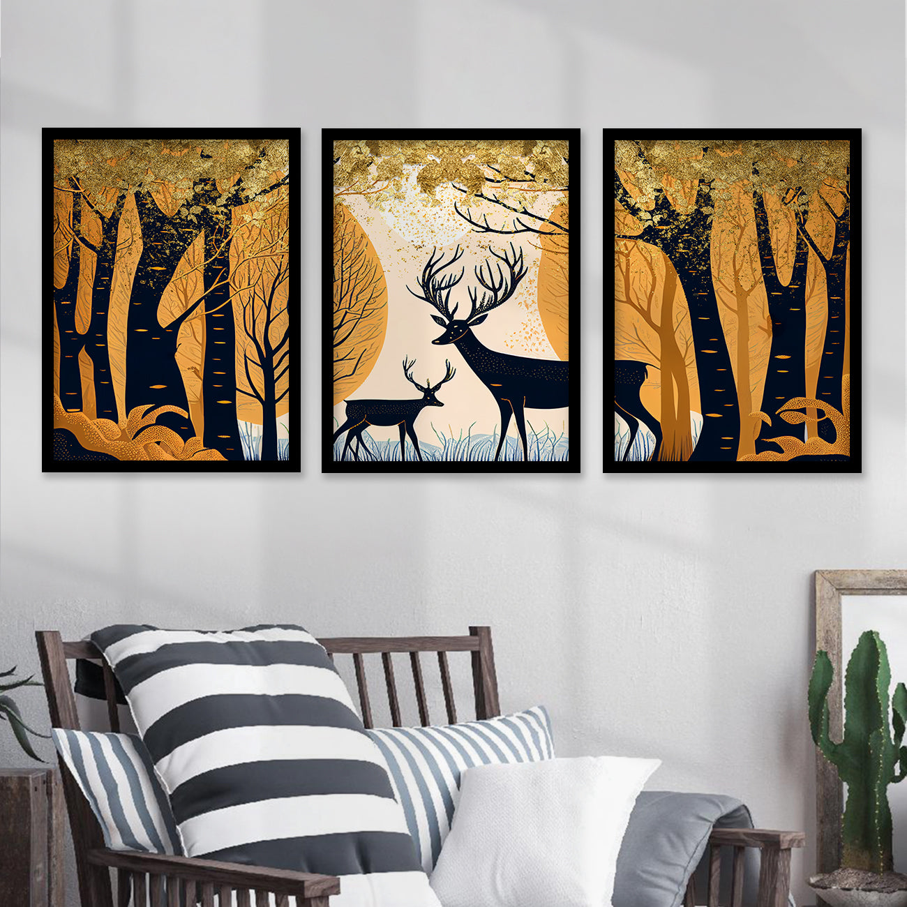 Modern Art Paintings for Living Room Bedroom - Deer Painting Combo for Home and Office Wall Decor-Kotart