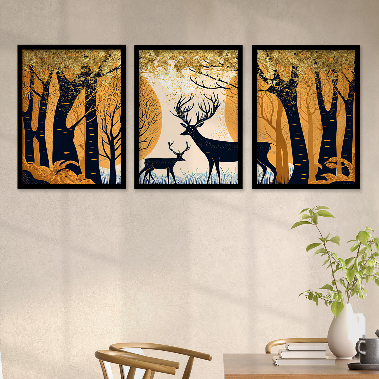 Modern Art Paintings for Living Room Bedroom - Deer Painting Combo for Home and Office Wall Decor-Kotart