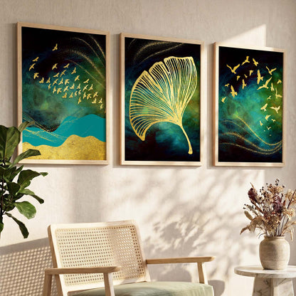 Golden Wall Art Combos - Contemporary Art with a Touch of Luxury