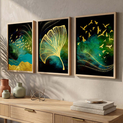 Golden Wall Art Combos - Contemporary Art with a Touch of Luxury