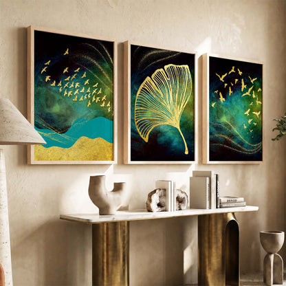 Golden Wall Art Combos - Contemporary Art with a Touch of Luxury