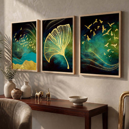 Golden Wall Art Combos - Contemporary Art with a Touch of Luxury