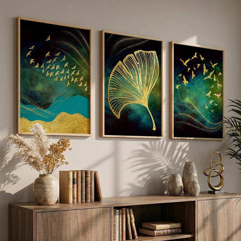 Golden Wall Art Combos - Contemporary Art with a Touch of Luxury