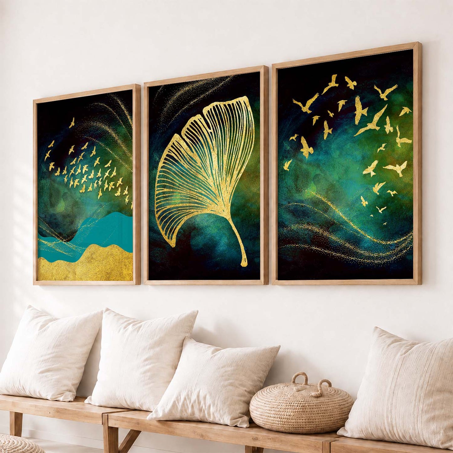 Golden Wall Art Combos - Contemporary Art with a Touch of Luxury