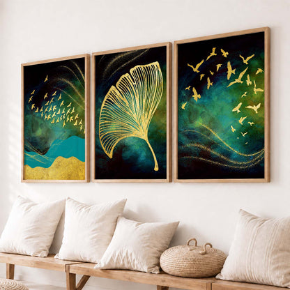 Golden Wall Art Combos - Contemporary Art with a Touch of Luxury