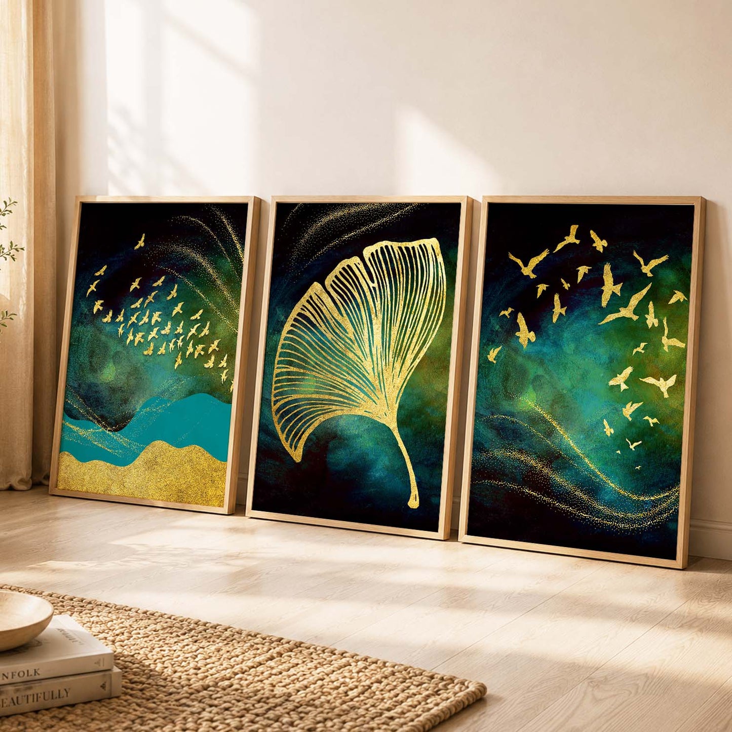 Golden Wall Art Combos - Contemporary Art with a Touch of Luxury