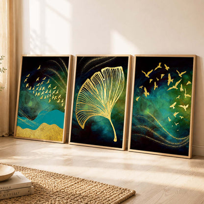 Golden Wall Art Combos - Contemporary Art with a Touch of Luxury