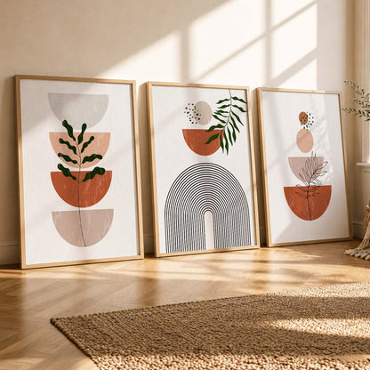 Terracotta Abstract Shape Boho Wall Art Set of 3 Framed Prints
