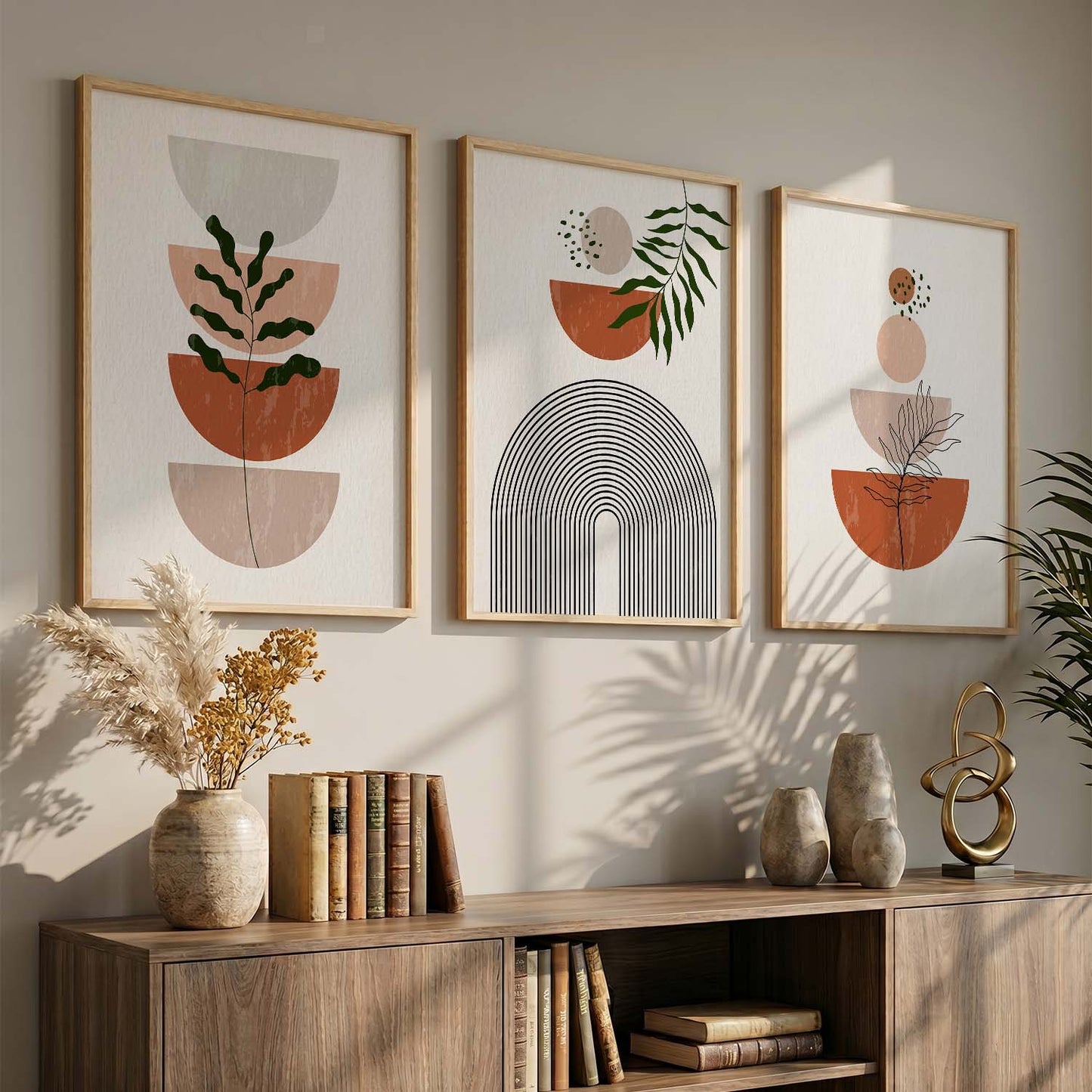 Terracotta Abstract Shape Boho Wall Art Set of 3 Framed Prints