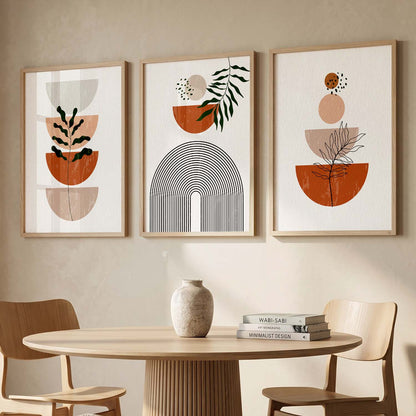 Terracotta Abstract Shape Boho Wall Art Set of 3 Framed Prints