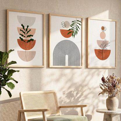 Terracotta Abstract Shape Boho Wall Art Set of 3 Framed Prints