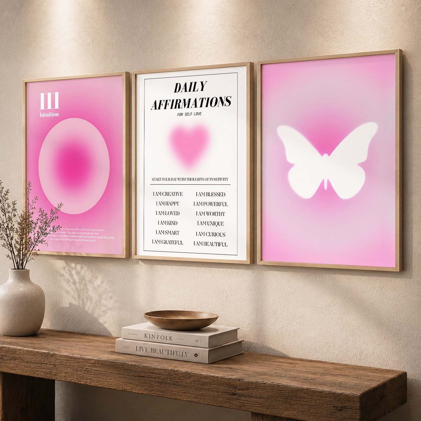 Minimalist Modern Motivational Quotes Wall Art Set of 3 Framed Prints for Living Room