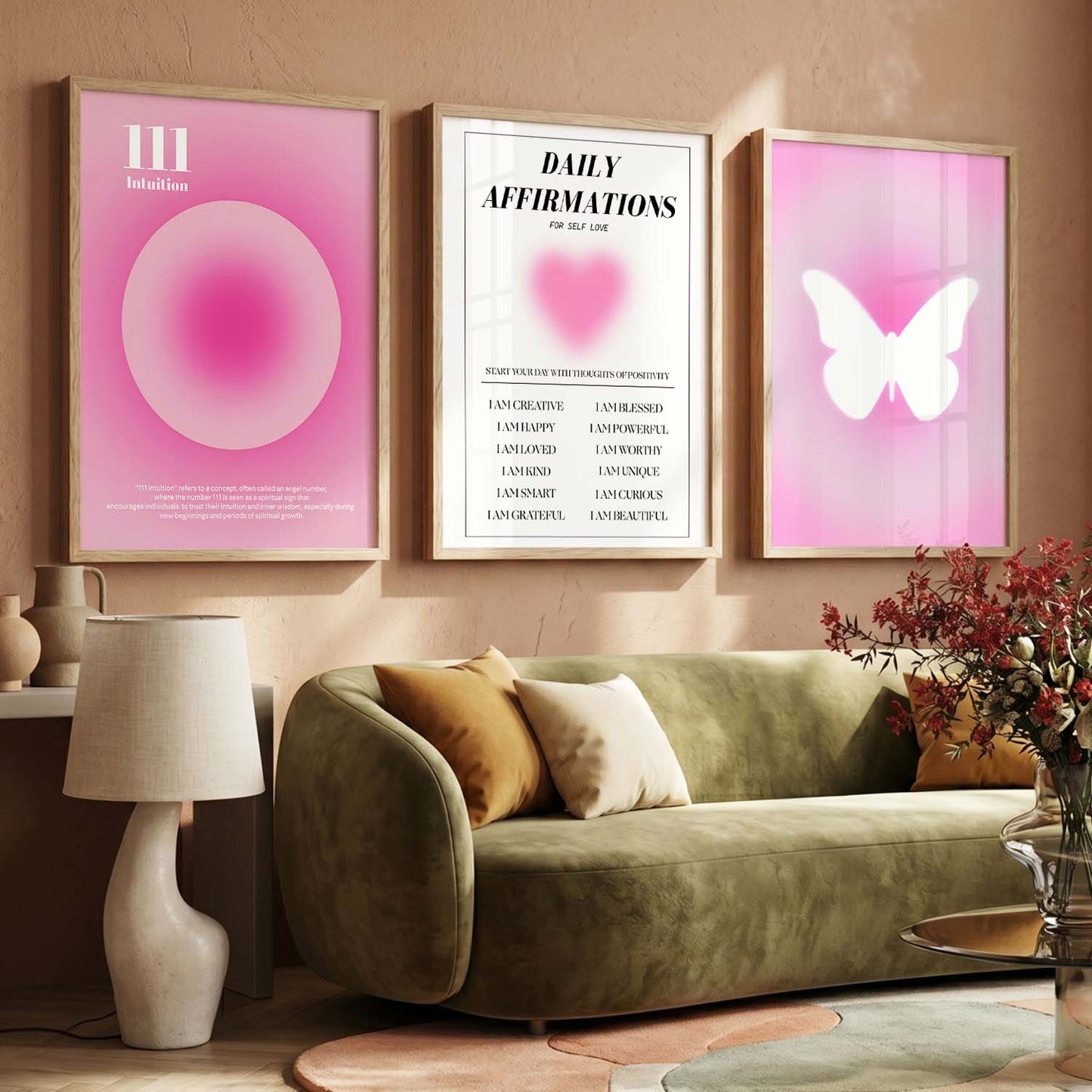 Minimalist Modern Motivational Quotes Wall Art Set of 3 Framed Prints for Living Room