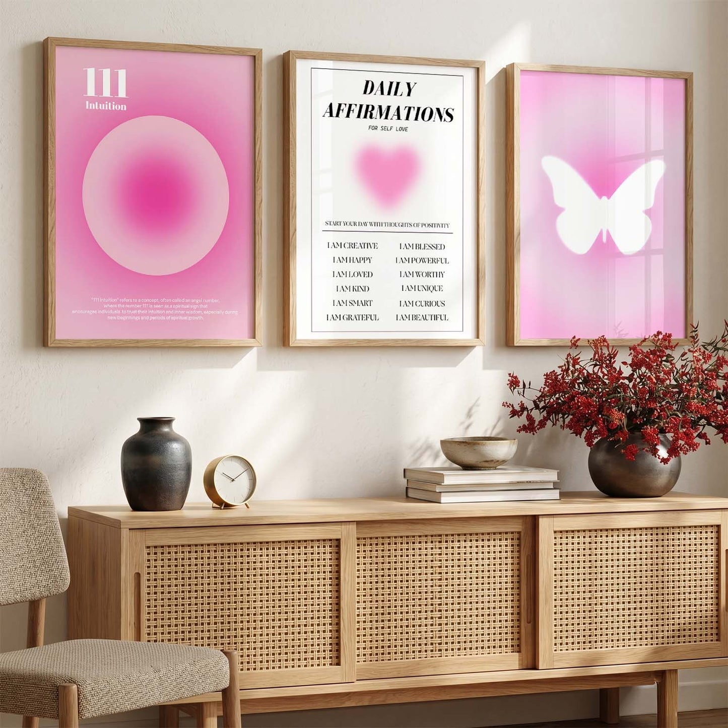 Minimalist Modern Motivational Quotes Wall Art Set of 3 Framed Prints for Living Room