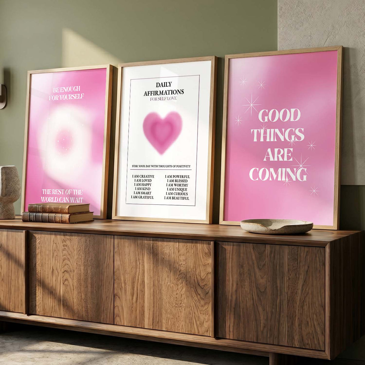 Modern Typography Motivational Quotes Wall Art Set of 3 Framed Prints for Living Room