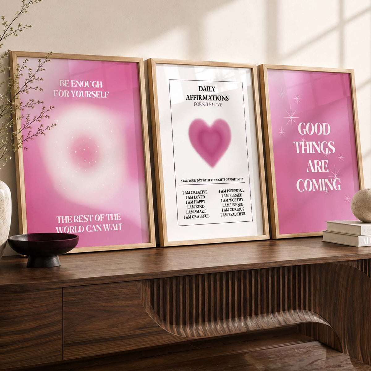 Modern Typography Motivational Quotes Wall Art Set of 3 Framed Prints for Living Room