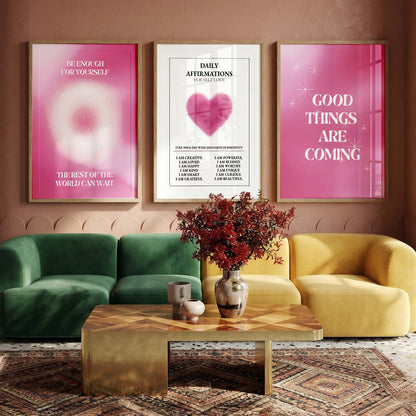 Modern Typography Motivational Quotes Wall Art Set of 3 Framed Prints for Living Room