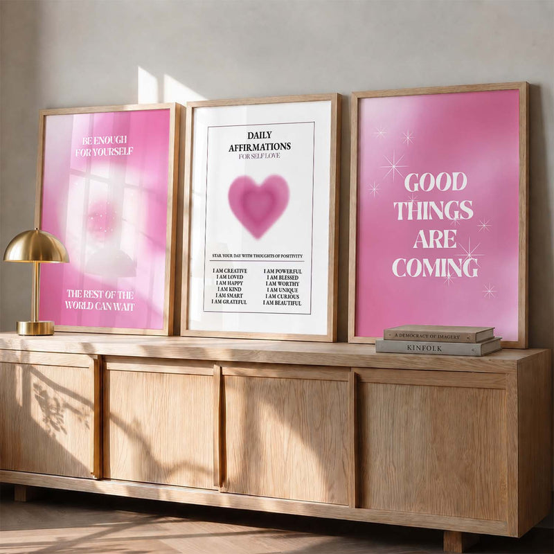 Modern Typography Motivational Quotes Wall Art Set of 3 Framed Prints for Living Room
