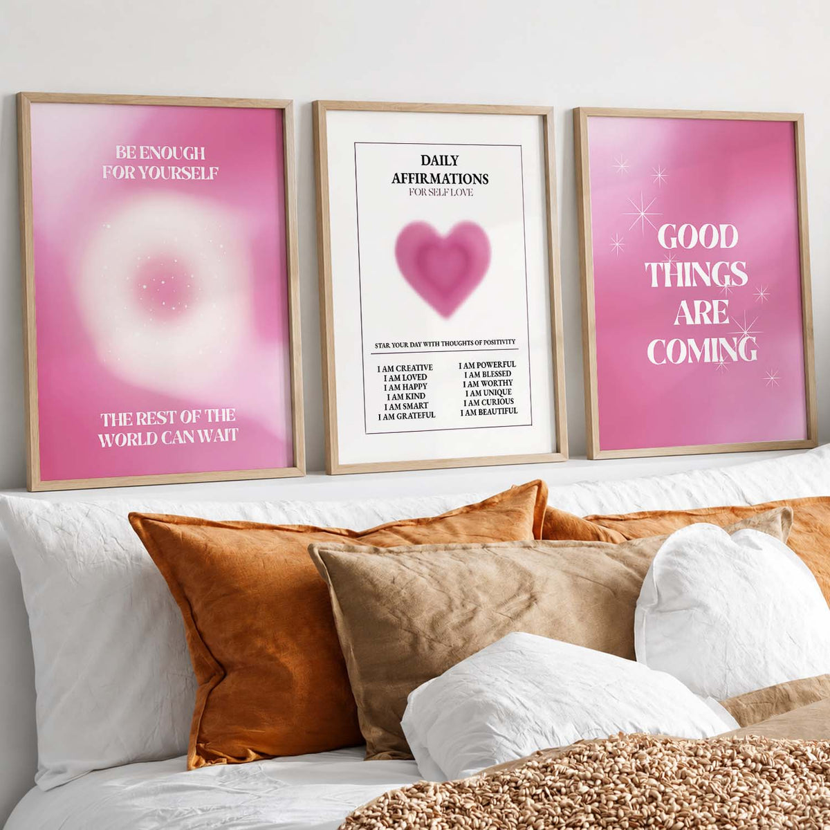 Modern Typography Motivational Quotes Wall Art Set of 3 Framed Prints for Living Room