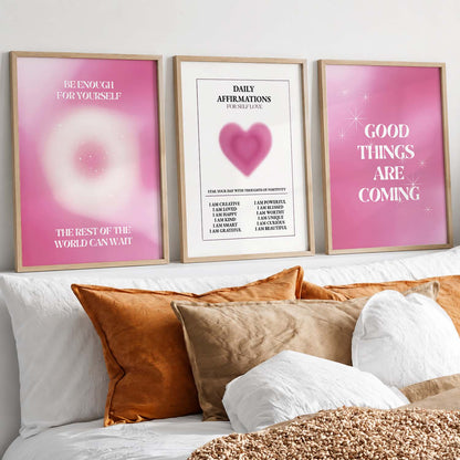 Modern Typography Motivational Quotes Wall Art Set of 3 Framed Prints for Living Room