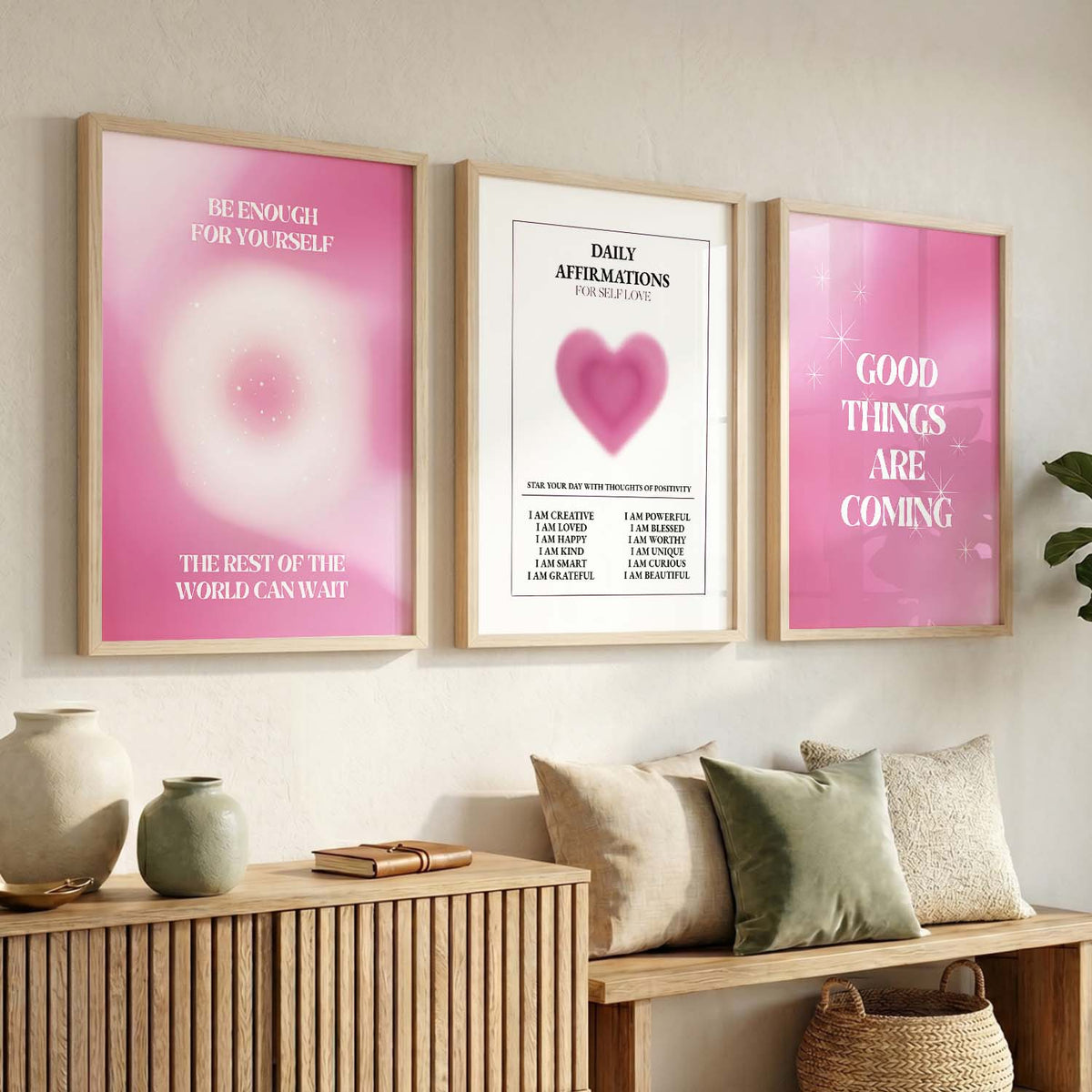 Modern Typography Motivational Quotes Wall Art Set of 3 Framed Prints for Living Room