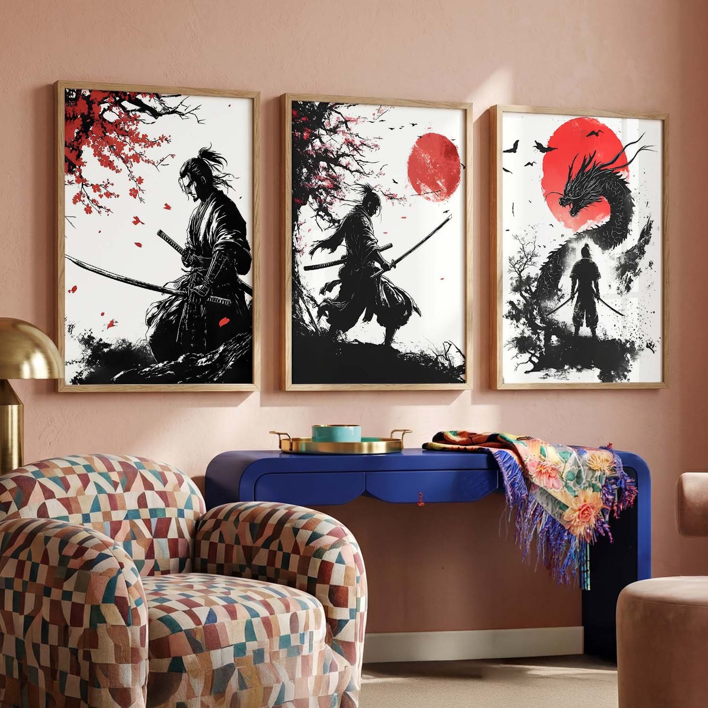 Japanese Samurai Wall Art Paintings for Living Room Bedroom