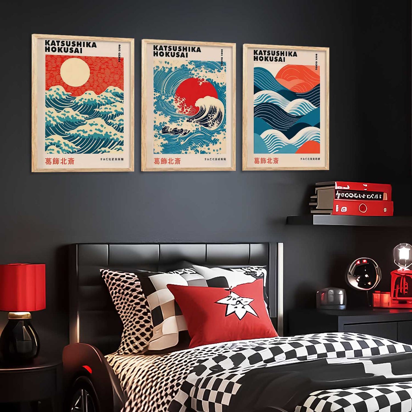 Japanese Waves and Sun Wall Art Paintings for Living Room Bedroom