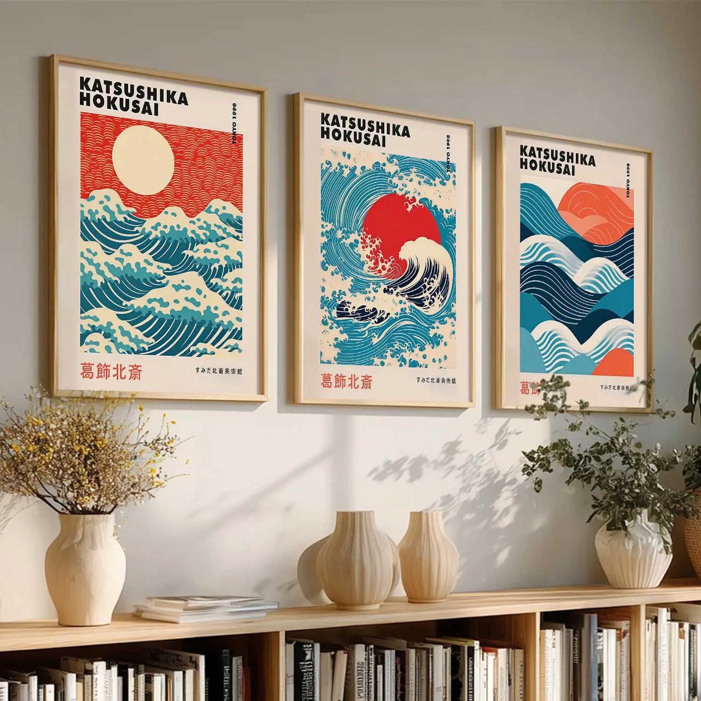 Japanese Waves and Sun Wall Art Paintings for Living Room Bedroom