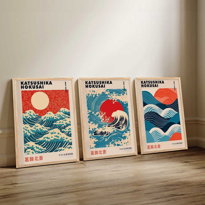 Japanese Waves and Sun Wall Art Paintings for Living Room Bedroom