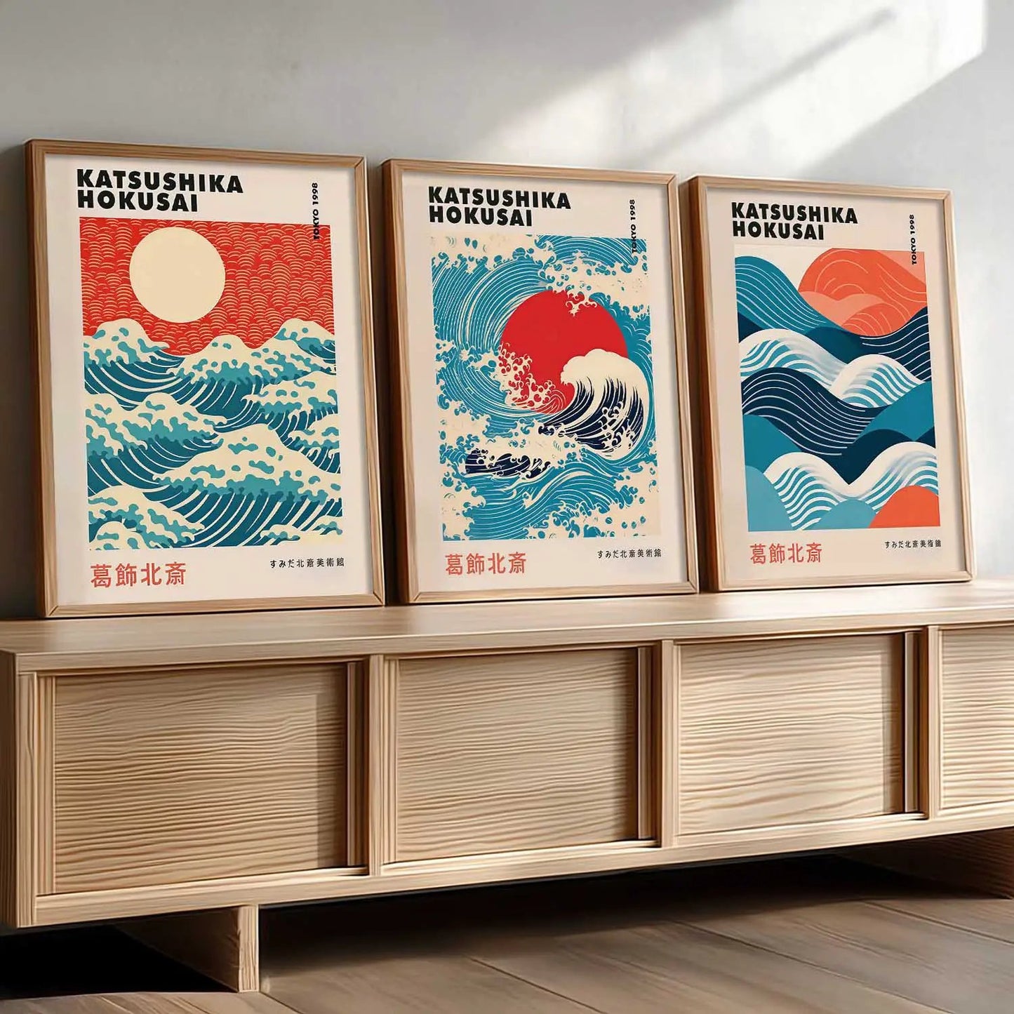 Japanese Waves and Sun Wall Art Paintings for Living Room Bedroom