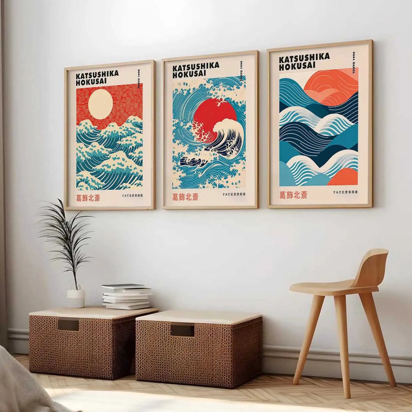 Japanese Waves and Sun Wall Art Paintings for Living Room Bedroom