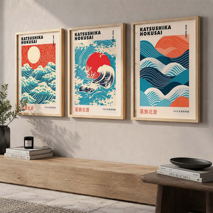 Japanese Waves and Sun Wall Art Paintings for Living Room Bedroom