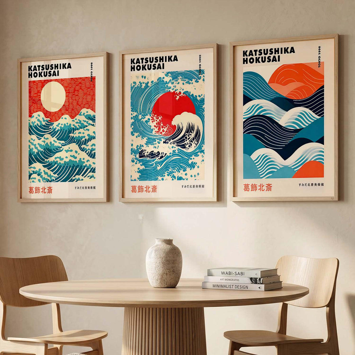 Japanese Waves and Sun Wall Art Paintings for Living Room Bedroom