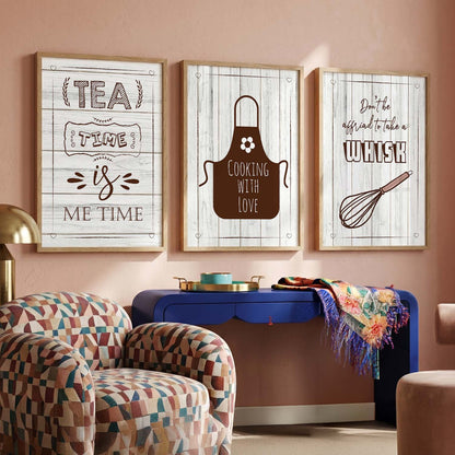 Kitchen Quotes Framed Wall Posters with Frame for Restaurant Bar Wall Decor - Wall Frames Set of Kitchen