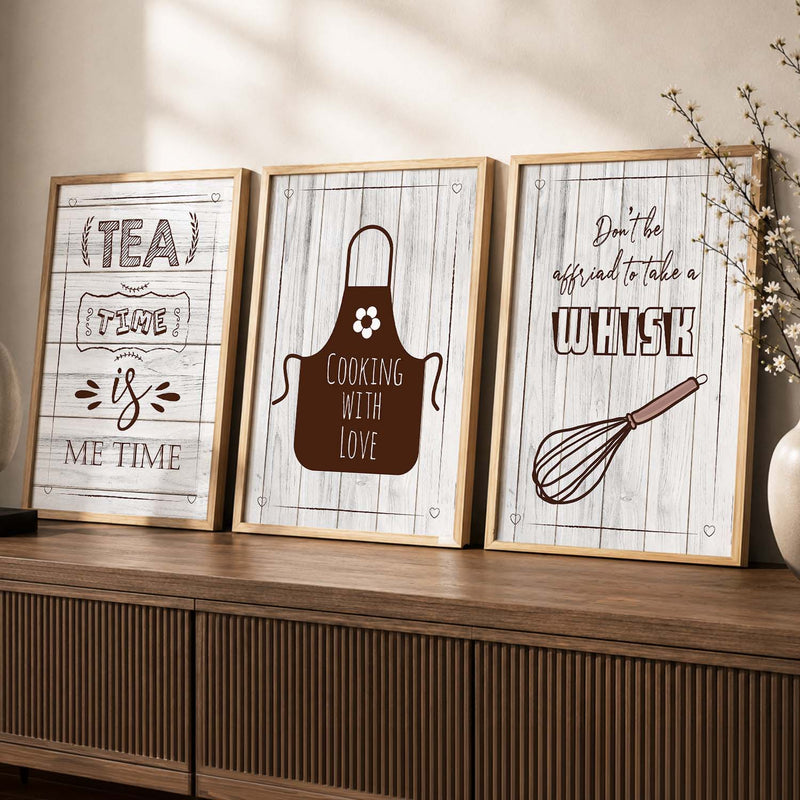 Kitchen Quotes Framed Wall Posters with Frame for Restaurant Bar Wall Decor - Wall Frames Set of Kitchen