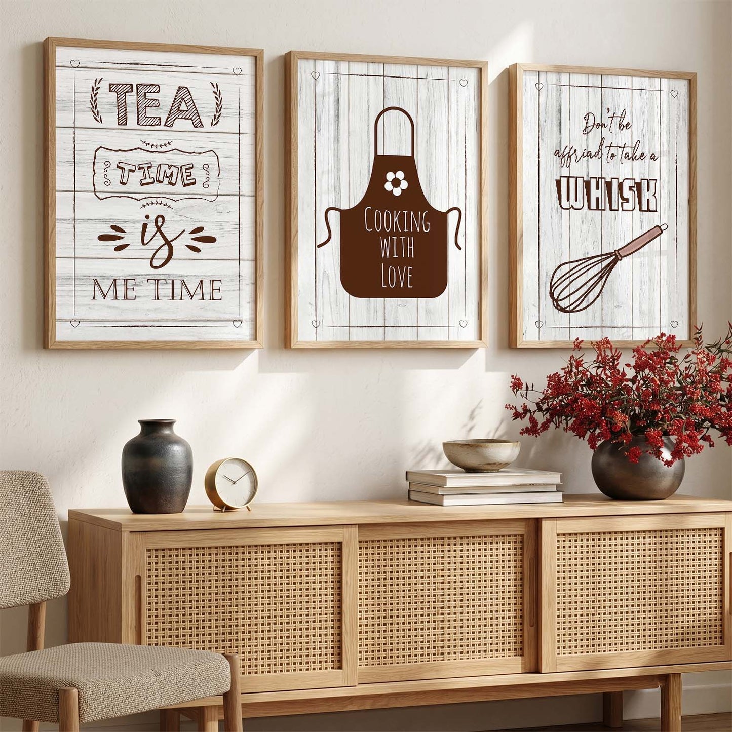 Kitchen Quotes Framed Wall Posters with Frame for Restaurant Bar Wall Decor - Wall Frames Set of Kitchen