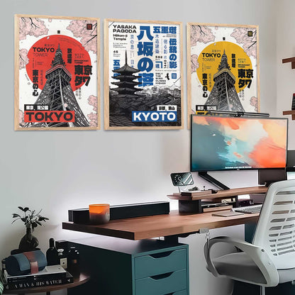 Japanese Cities Wall Art Paintings for Living Room Bedroom