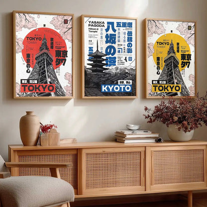 Japanese Cities Wall Art Paintings for Living Room Bedroom
