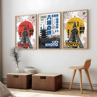 Japanese Cities Wall Art Paintings for Living Room Bedroom