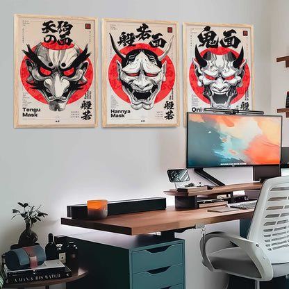 Japanese Devil Masks Wall Art Paintings for Living Room Bedroom