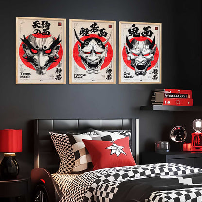 Japanese Devil Masks Wall Art Paintings for Living Room Bedroom