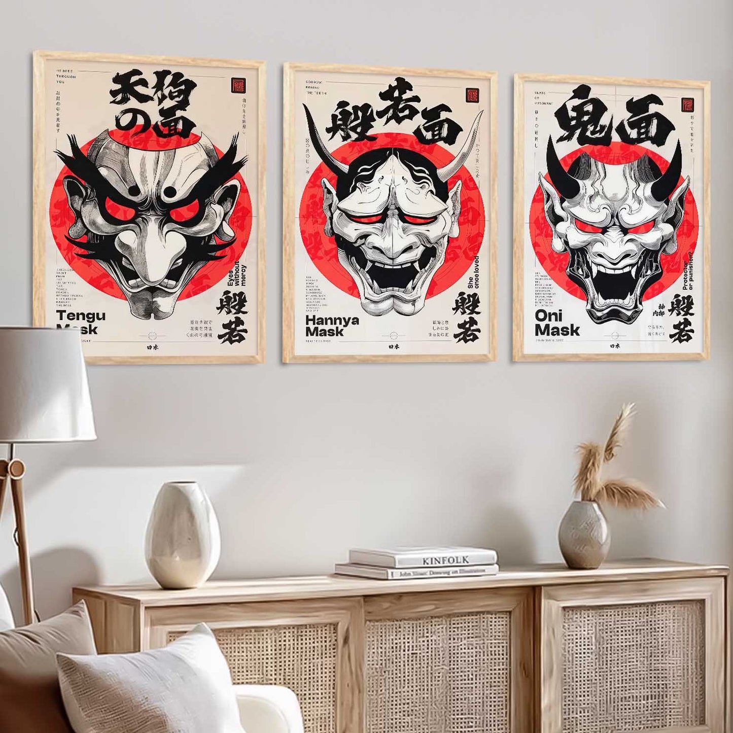 Japanese Devil Masks Wall Art Paintings for Living Room Bedroom