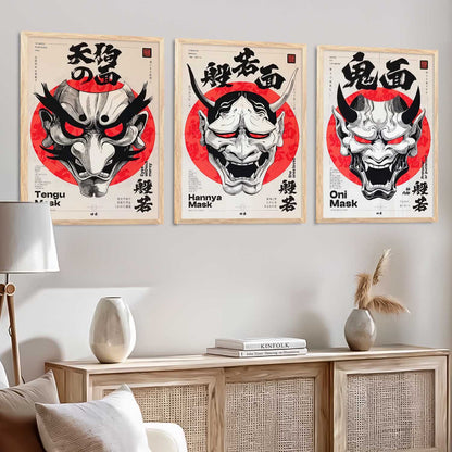 Japanese Devil Masks Wall Art Paintings for Living Room Bedroom