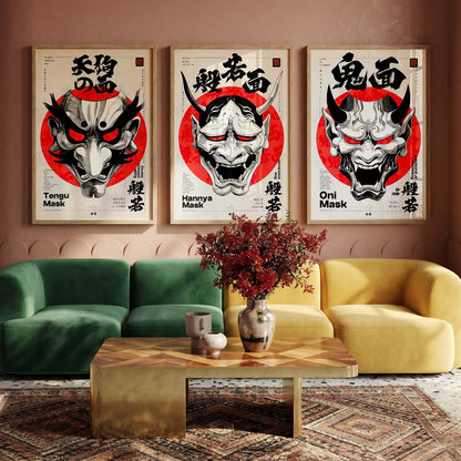 Japanese Devil Masks Wall Art Paintings for Living Room Bedroom
