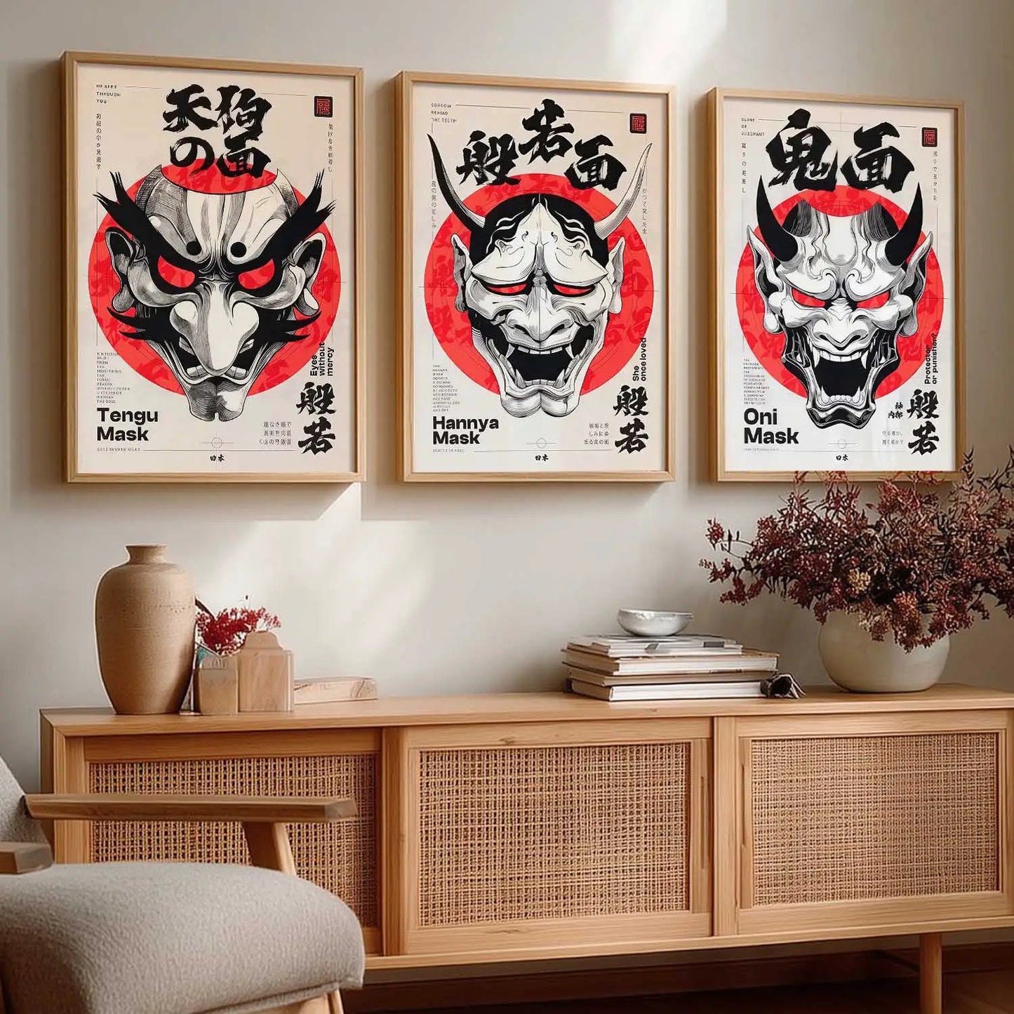 Japanese Devil Masks Wall Art Paintings for Living Room Bedroom
