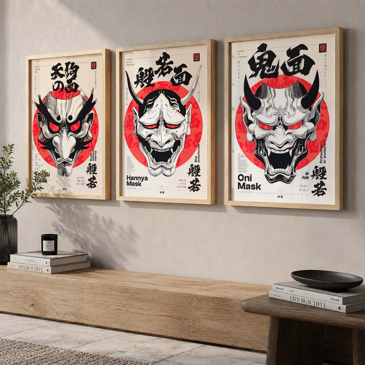 Japanese Devil Masks Wall Art Paintings for Living Room Bedroom
