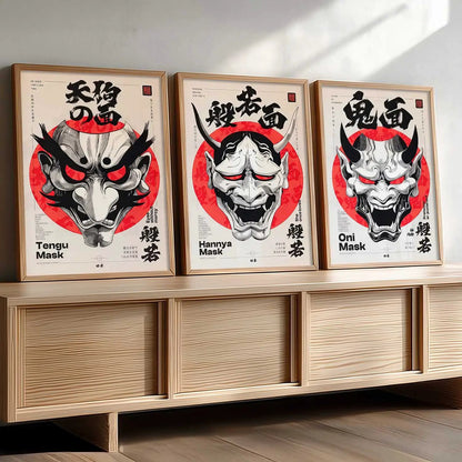 Japanese Devil Masks Wall Art Paintings for Living Room Bedroom