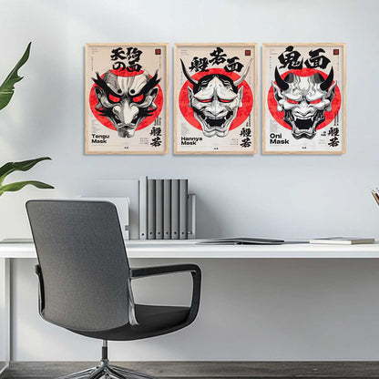 Japanese Devil Masks Wall Art Paintings for Living Room Bedroom